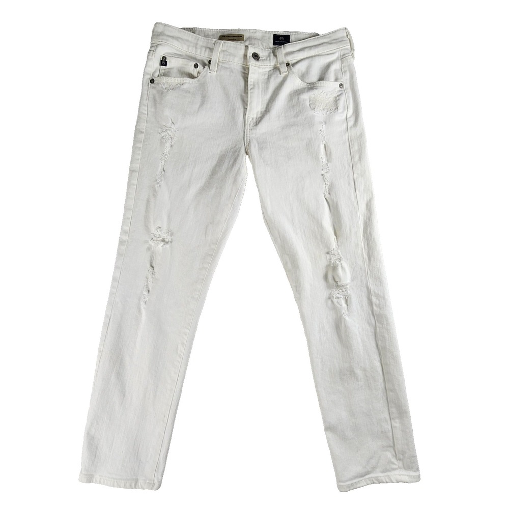 AG Adriano Goldschmied Jeans Womens 28R White Ex-Boyfriend Slim Distressed Denim
